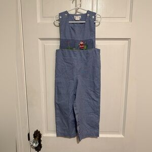 4T Smocked Longalls Boys Jon Jons Christmas Santa Golf One Piece Outfit Blue